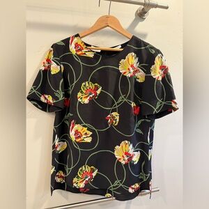 Akris Punto Silk Floral Black Top Size 6